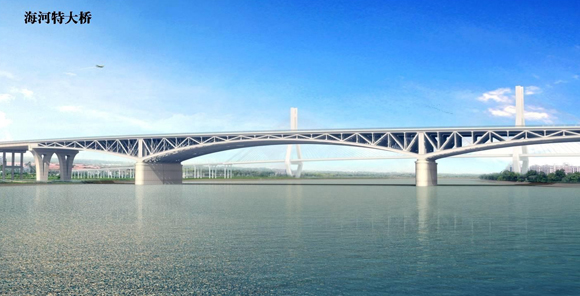 2、濱海新區(qū)西外環(huán)高速公路（津漢高速-海景大道段）工程  海河特大橋（效果圖）